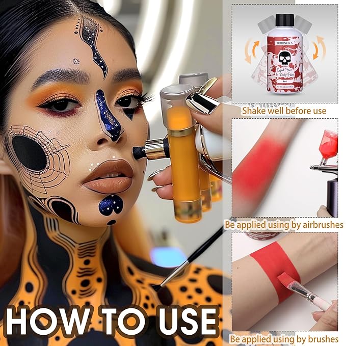 BOBISUKA Red Face Body Paint Liquid Texture Washable Non Toxic Facepaint Fast Drying Foundation Makeup for Halloween Clown Joker Devil Cosplay SFX Costume Party