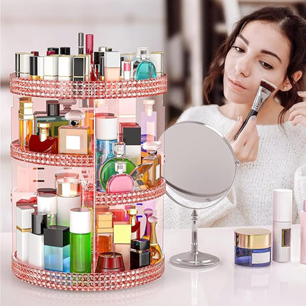 Pink 360 Makeup Organizer Carousel, Organizador De Perfumes, Acrylic Make Up Organizer, Large 7 Layers 360 Makeup Organizer, Fits Makeup Brushes, Lipsticks, Bathroom, Vanity, Plus Size Pink