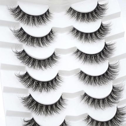 Happy Heartbeat 3D Clear Band Lashes 14mm Natural Soft Faux Mink Lashes C/D Curl Cat Eye Wispy Fake Eyelashes Short Cross Reusable False EyeLashes 7 Pairs (No.200)