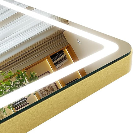 Hasipu Vanity Mirror with Lights 24" x18” -Makeup Mirror with Lights and 5X Magnification, Phone Holder, USB Charging & Smart Touch 3-Color Lighting (Gold)