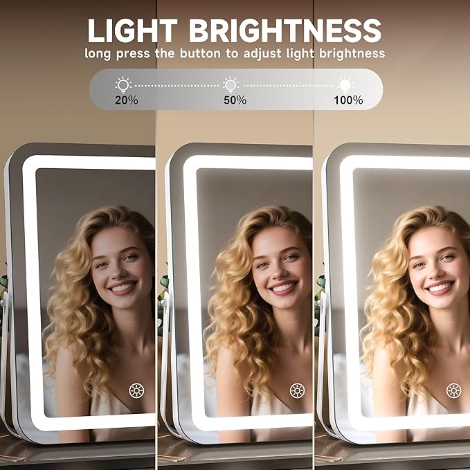 MINISO Vanity Mirror with Lights, 18" x 14" LED Makeup Mirror, Light & Brightness Adjustment, Smart Sensor, 360°Rotation, Aluminum Alloy Metal White Frame, with 5X Magnifying Glass