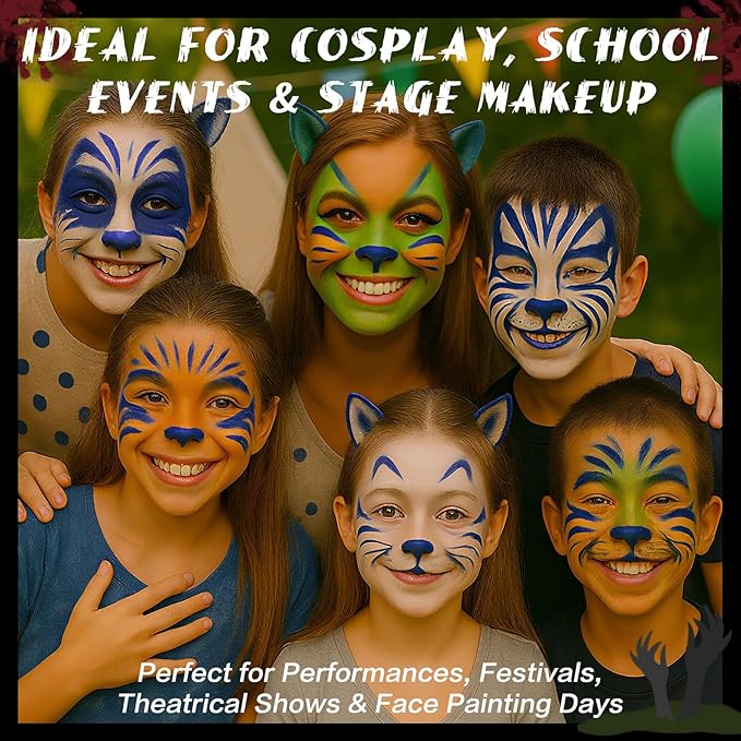 BOBISUKA Blue Face & Body Paint Stick Water-Based Washable Face Paint Makeup Stick for Halloween Avatar Smurf Mystique Skeleton Skull Clown, Cosplay, SFX, Sports Eye Black & Costume Party