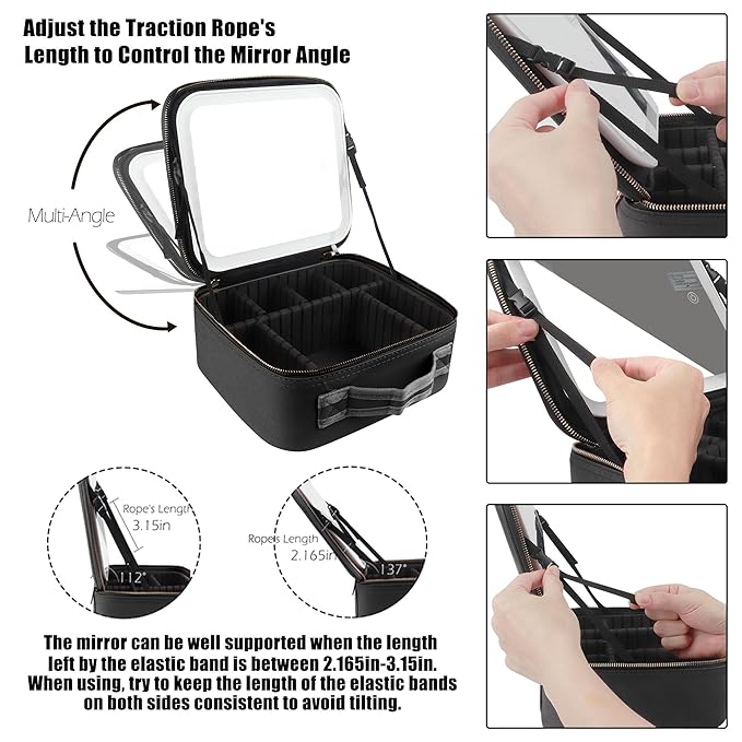 MOMIRA Travel Makeup Bag Cosmetic Bag Makeup Organizer Bag with Large Lighted Mirror 3 Color Scenarios Adjustable Brightness, Waterproof Makeup Travel Case, Large Makeup Train Case Toiletry Gift