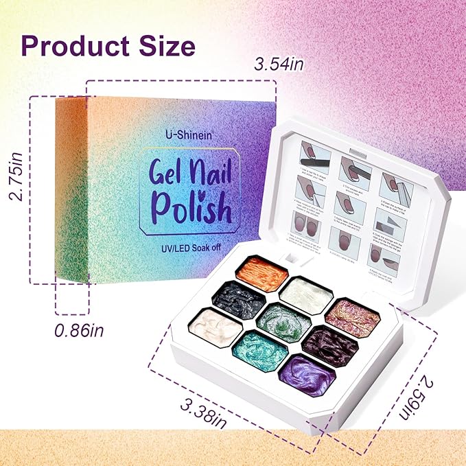 Gradient Painting Gel, 9 Colors Glitter Gold Silver Ombre Gel Nail Polish for Pigment Pat Nails Aura Nails, French Manicure DIY Nail Art Long-lasting No-wipe Palette Cosmic Jewels