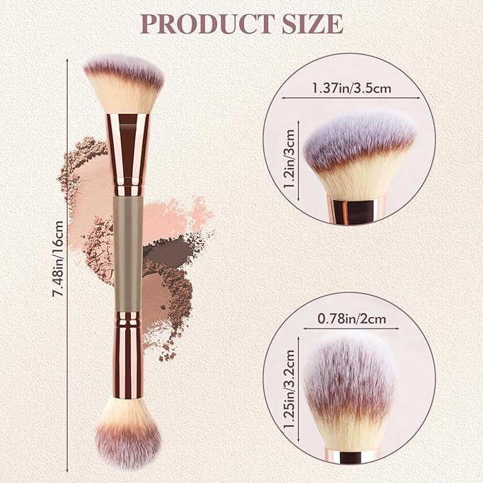 3PCS Foundation Makeup Brush, Double Ended Makeup Brush for Blush, Slant Brush for Contour and Highlighter, Perfect for Makeup with Powder