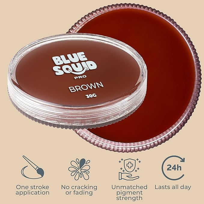 Blue Squid PRO Face Paint - Professional Water Based Single Cake Facepaint & Body Paints - SFX Makeup, Kids Adults Face Painting for Costume, Halloween, Cosplay - Classic Brown 30g / 1oz