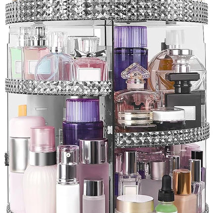 360 Degree Rotating Makeup Organizer, Extra Large Capacity Cosmetic Storage Unit, Removable DIY 7 Layers Skincare Organizer, Acrylic Beauty Perfume Organizer for Vanity Countertop (Gray)