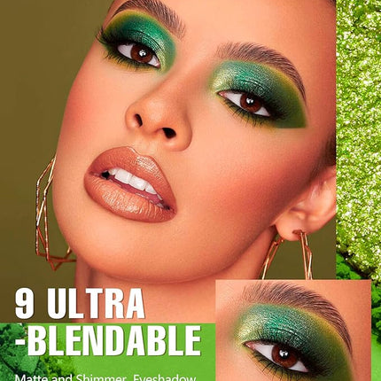 Green Eyeshadow Palette Green Eye Shadow for Women Long Lasting Makeup Pigmented & Ultra Blendable Matte Eyeshadows, 9Green