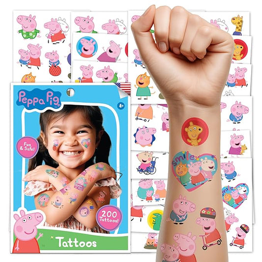 Peppa Pig Temporary Tattoos for Kids HUGE 200 pack. Great for Birthday Parties. Made in the USA with Safe Ink.