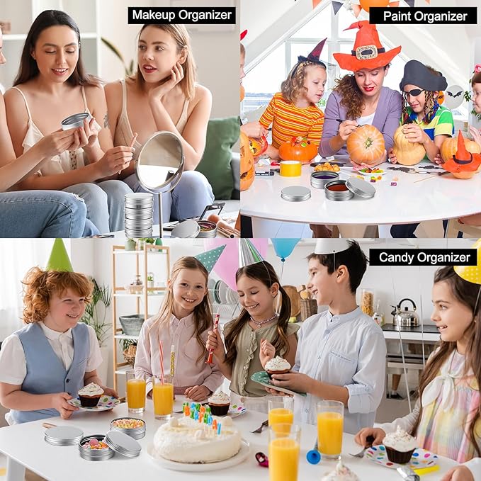 Therwen 96 Pcs Aluminum Tin Jars Containers Metal Leak Proof Cosmetic Tin Jars Containers Round Screw Lids Lip Balm Can Empty Refillable Cosmetic DIY Storage (1 x 2.7 Inch,Silver)