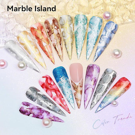 MIZHSE Marble Nail Polish Set, 12 Colors Marble Ink for Nails Glitter Effect Nail Ink Blooming Gel Watercolor Nail Polish for Nail Art Design Manicure at Home