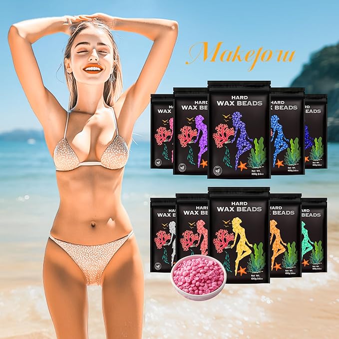 Hair Removal Wax Beads 2.2lb (1000g), Waxing for Whole Body, Painless Hair Removal Waxing for Women and Men, 10 Flavours, Contains 20 Wax Sticks