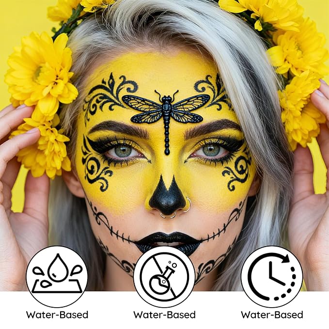 Yellow Face Body Paint -Water-Based Non-Toxic Body Painting for Cartoon Character Halloween SFX Cosplay, Full Coverage Washable Paint for Costume Party Theater Stage Performance