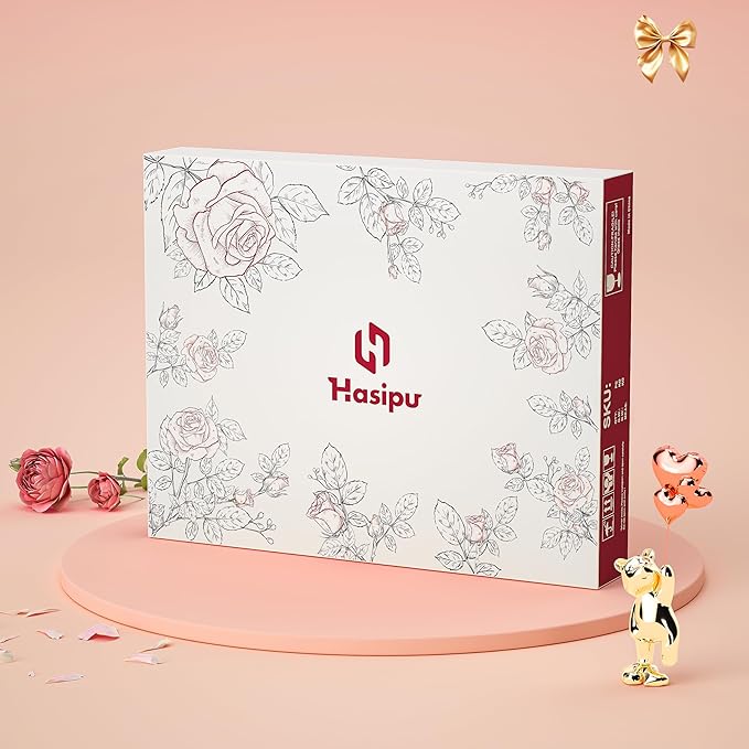 Hasipu Vanity Mirror with Lights, 16" x 12" LED Makeup Mirror, 3 Modes Light, Smart Touch Control Dimmable, 360°Rotation, Rectangle White Frame, with 5X Magnifying Glass