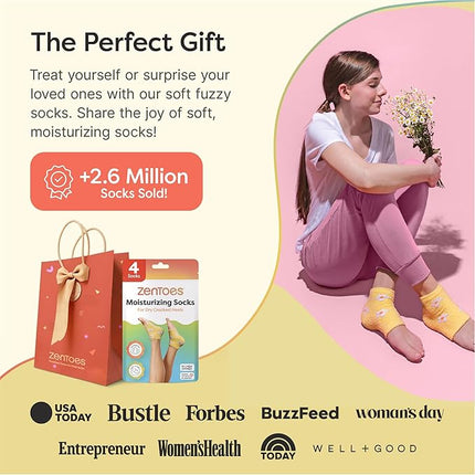 ZenToes Moisturizing Socks for Cracked Heel Treatment, Vitamin E, Olive Oil and Jojoba Oil Heel Socks, Stocking Stuffers for Women, Spa Self Care Gifts for Women (Yellow & White Daisies, Regular)