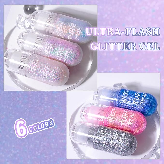 DAGEDA Body Glitter Gel, Roll-on Face Glitter for Mermaid Makeup Festival Rave Accessories, Holographic Hair Glitter Gel,Body Shimmer Halloween Makeup for Rave Party (Silver)