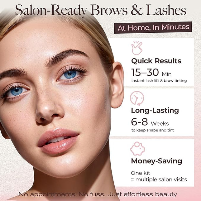 LASHVIEW Lash Lift and Eyebrow Kit, Professional Eyelash Perm Kit and Eyelash & Eyebrow Set Quick Lifting & Voluminous Coloring Gifts for Women Salon Grade Home DIY(Brown)