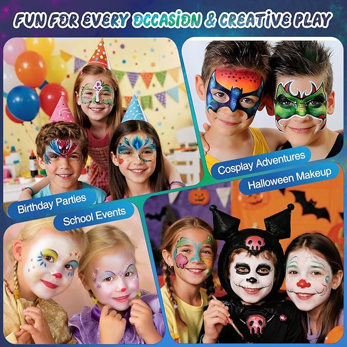 Face Painting Kit for Kids - 42 Colors Professional Face Paint Kit,Non-Toxic face Paint With Stencils, Brush, Gems. For Carnival, Halloween, Costume Makeup and Any Creative Activity with Kids