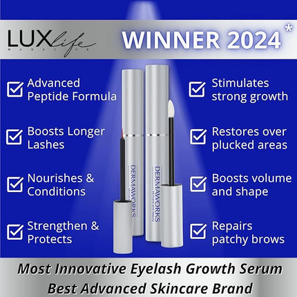 ADVANCED BROW & LASH SERUM SET - Eyelash Growth Serum + Eyebrow Growth Enhancer - Hormone-free Peptide Formula for Longer Natural Lashes & Fuller Eyebrows - Sérum de Pestañas y Cejas by DERMAWORKS