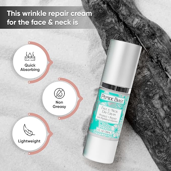 Peptide Blast DAY CREAM Packed with Collagen Peptides, and Vitamins C & E – For Face & Neck - 1oz.