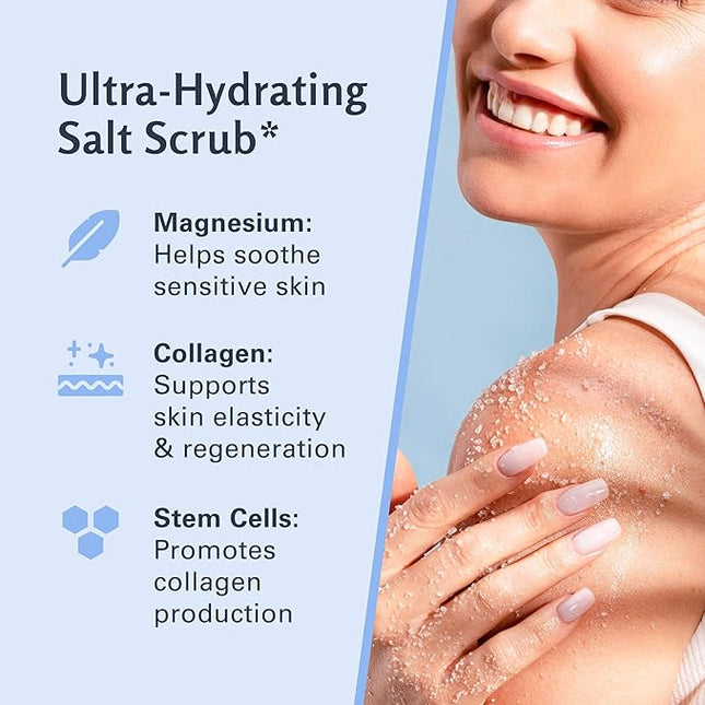 Magnesium Body Scrub for Sore Muscles, Exfoliation & Relaxation | Calming & Moisturizing Mineral-Rich Dead Sea Salt with Collagen, Stem Cell & Shea Butter, for Body, Hands & Feet, 16oz by M3