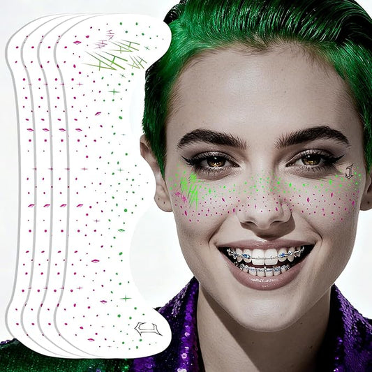 Joker Freckles Face Tattoo - Evil Smile & Haunting Design Temporary Tattoos | Waterproof Fake Freckles for Halloween, Cosplay, Costume Party (8 Sheets)