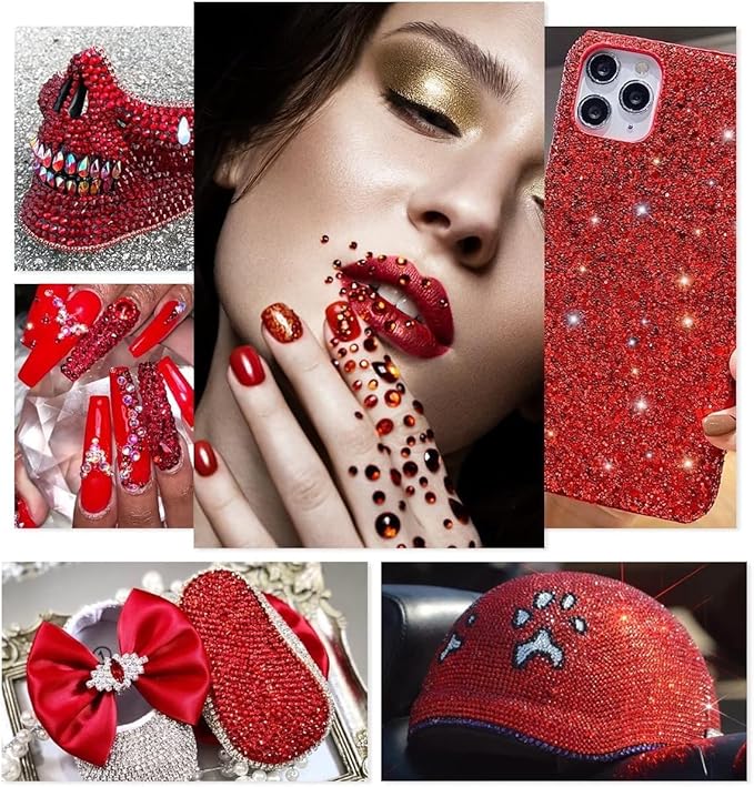 28 Types Red Jelly Resin Rhinestones for Bedazzling Crafting 3mm 4mm 5mm 6mm Flatback Colorful Stones Gems Diamonds for Nails Face Eyes Makeup DIY Crafts Tumblers Bottles Clothes Shoes Phones
