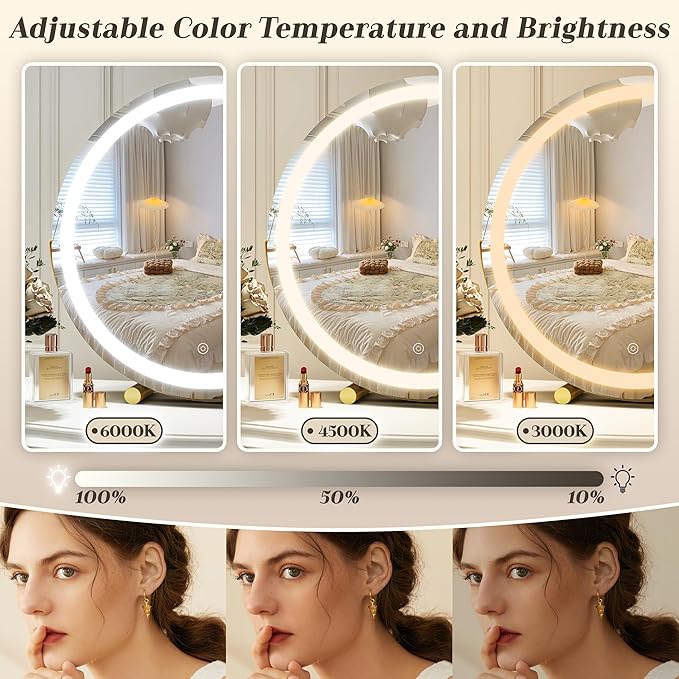 Gold Vanity Mirror, 18 Inch Lighted Makeup Mirror with Smart Touch 3 Colors Dimmable, Tabletop, 360 Rotation