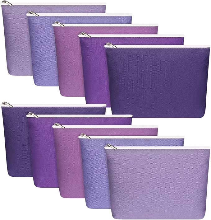 Reginary 10 Pcs Canvas Makeup Bags Bulk for Women Blank DIY Pencil Pouch Travel Toiletry Cosmetics Bags Gift for Christmas Breast Cancer Awareness Thanksgiving Wedding Nurses Teacher(Purple)