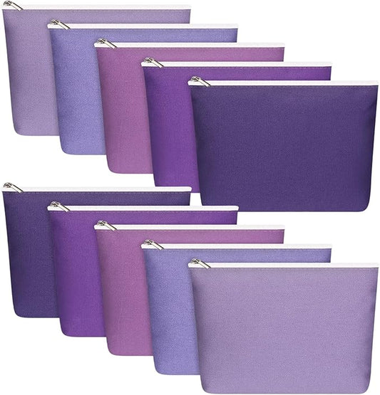 Reginary 10 Pcs Canvas Makeup Bags Bulk for Women Blank DIY Pencil Pouch Travel Toiletry Cosmetics Bags Gift for Christmas Breast Cancer Awareness Thanksgiving Wedding Nurses Teacher(Purple)