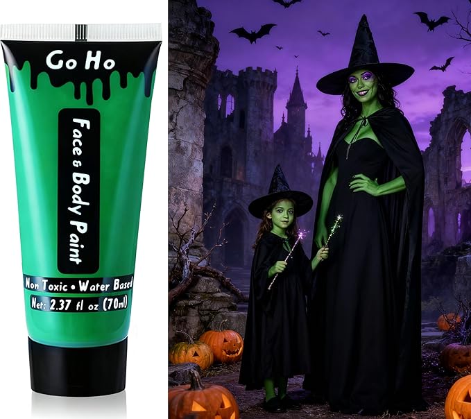 Go Ho Green Face Body Paint Washable (2.37oz/pc),Cream Green Face Paint,Full-coverage Body Paint for Halloween Costumes Camouflage Hunting Witch Gamora Hulk Cosplay Makeup