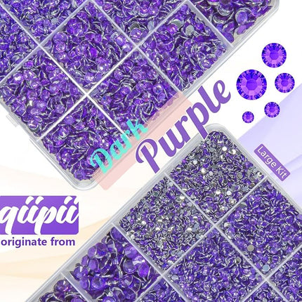 qiipii Dark Purple Crystal Resin Rhinestones w B7000 Glue for Bedazzling Crafting 2mm-6mm Flatback Stones Diamonds Crystals Gems Bedazzler Kit for Nails Face Eyes Makeup Tumblers Bottles Crafts Shoes
