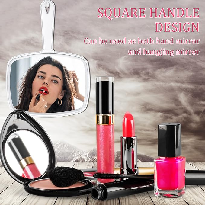 Geetery 12 Pcs Hand Mirror Handheld Makeup Mirrors with Handle Wall Mount for Cosmetic Bathroom Home Barber Salon Travel Portable Beauty School Gift for Women Student 6.69 x 9.45 Inch(White)