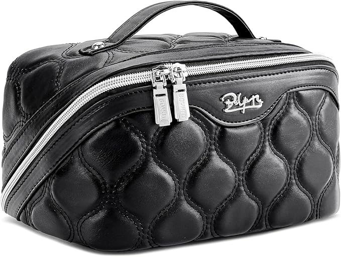 Travel Makeup Bags for Women Cosmetic Bag: Puffy Make up Bags Set of 3 - Vegan Leather Makeup Organizer - Waterproof Large Toiletry Bag with Compartments - Travel Essentials (Black)