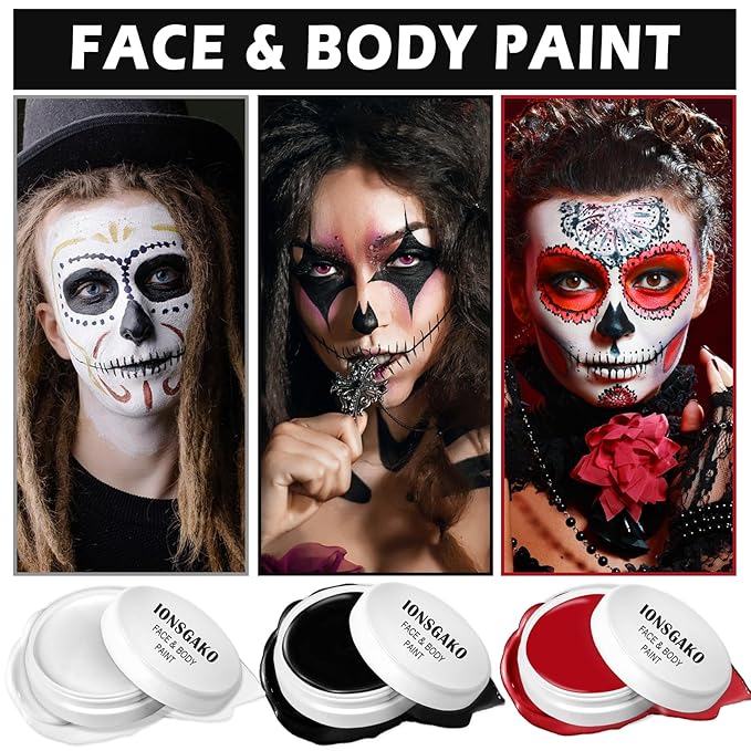 Black Face & Body Paint Palette - Oil Based Professional Makeup for Halloween, Clown, Stage, Zombie & Vampire