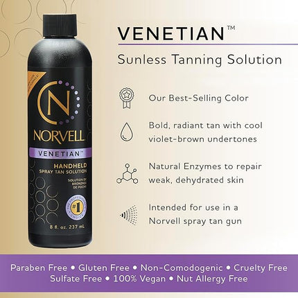 Norvell Premium Spray Tan Solution Venetian 8 fl oz – Professional Sunless Tanning Formula for Natural Bronze Glow, Streak-Free, Fast-Drying, Long-Lasting Color