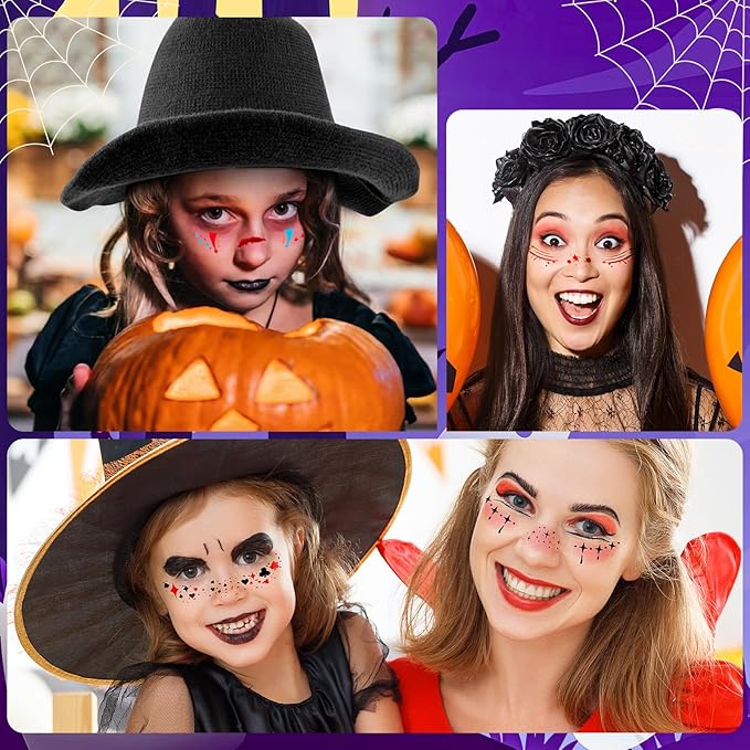 24pcs Halloween Freckles Makeup Patches Face Glitter Speckles, Halloween Temporary Face Tattoo Glitter Freckles, Glitter Speckles Patches for Adults and Kids, Cute Sparkling Fake Freckles for Festival