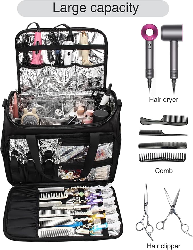 Professional Hairdressing Bag,Hairstylist Travel Bag,Cosmetics Beauty Hairdresser Bag with Shoulder Strap,Hair Makeup Salon Organizer Bag for Barber Insulation Material