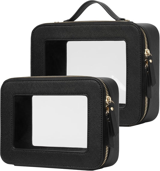 Popvibe Clear Makeup Bag Travel Cosmetic Case Transparent Toiletry Bag with Zipper, Portable Make Up Organizer Traveling Compact Car Bag for Essentials