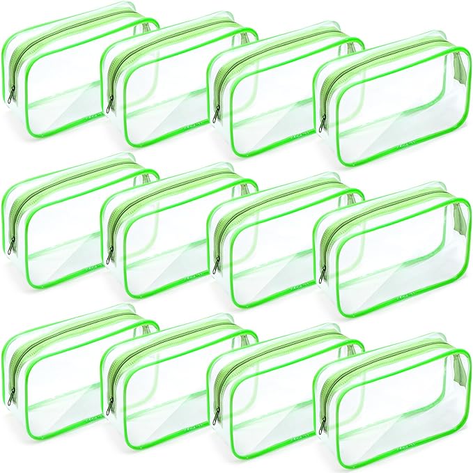 Weewooday 12 Pieces Clear Makeup Bags Cosmetic Storage Bags PVC Zipper Pouches Travel Waterproof Makeup Plastic Case for Women Organizing Toiletries Traveling Bathroom(Large,Green)