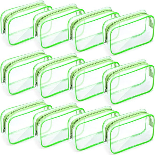 Weewooday 12 Pieces Clear Makeup Bags Cosmetic Storage Bags PVC Zipper Pouches Travel Waterproof Makeup Plastic Case for Women Organizing Toiletries Traveling Bathroom(Large,Green)