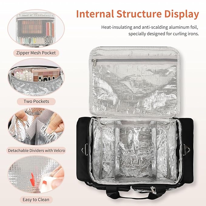 Large Hairstylist Traveling Bag, Hair Tool Organizer with Removeable Dividers, Hairdresser Hair Tools Travel Bag with Multi Pockets, Professional Makeup Artist Bag with Shoulder Strap