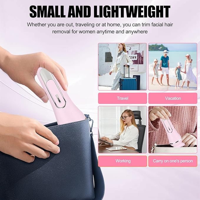 3.0 Women Face Epilator, 7-in-1 Rechargeable Facial Hair Remover with LED Battery Display, Facial Shaver for Face, Eyebrow, Nose Trimmer (Pink)