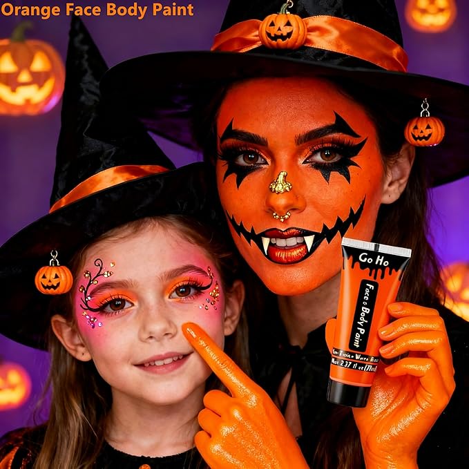 Go Ho Orange Body Paint Washable(2.37oz/pc),Water Based Cream Orange Face Body Paint for Starfire SFX Cosplay Costumes Festivals Halloween Pumpkin Makeup