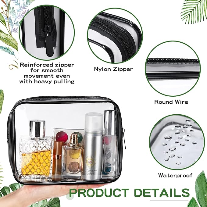 Weewooday 12 Pieces Clear Makeup Bags Cosmetic Storage Bags PVC Zipper Pouches Travel Waterproof Makeup Plastic Case for Women Organizing Toiletries Traveling Bathroom(Medium,Dark Black)