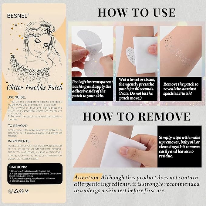 24pcs Glitter Freckles Makeup Patches-Silvery-Face Glitter Speckle, Sparkle Speckles Patches for Women, Cute Fake Freckles, Glitter Freckle Face Tattoo, Accessories for Musical Festival