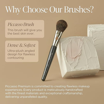 Piccasso 108 Blusher Brush – Soft Gray Squirrel Hair for Smooth and Natural Cheek Makeup, Fluffy Powder Applicator with Excellent Color Payoff, Small Face Brush for Daily Use, Professional Beauty