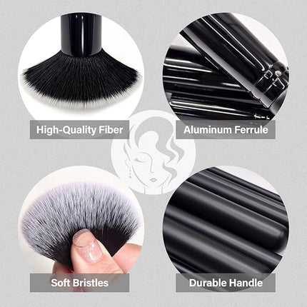 Makeup Brushes Set, Mlemle Professional 26 Pcs Makeup Kit, Include Powder Foundation Concealers Blush Eye shadows Eyebrow 21 Pcs Makeup Brushes and 2 Powder Puff, 3 Makeup Sponge(A01-Black)