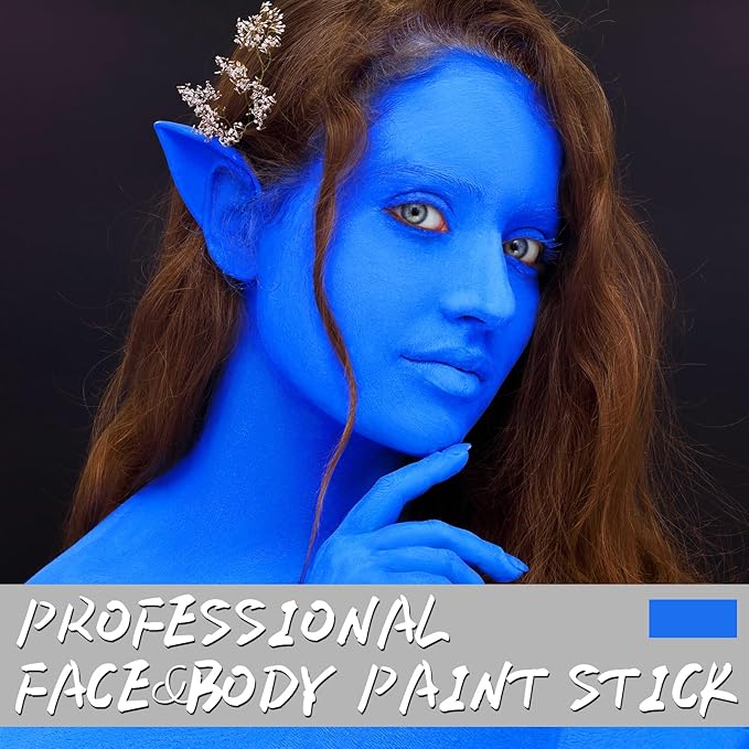 Blue Face Body Paint Stick, Eye Black Stick for Sports, Waterproof Full-Coverage Blue Face Makeup for Halloween Avatar Sally Smurf Mystique Cosplay Makeup