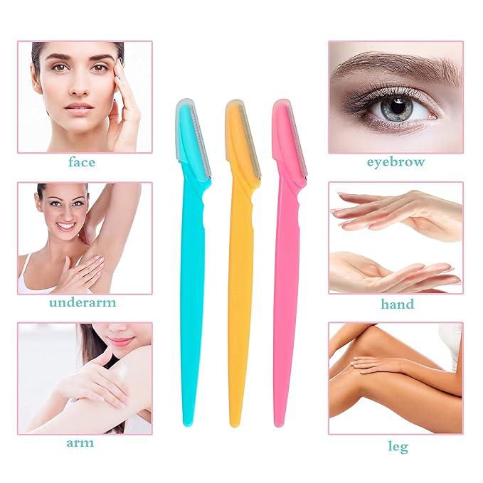 Eyebrow Razor, 54 Pcs Eyebrow Razors with Safety Cover, Face Razor for Women and Man Smooths Away Peach Fuzz, Easy to Use Eyebrow Knife for Trimming and Shaping Eyebrows(3 Colors)